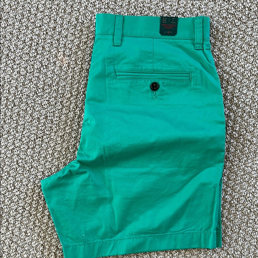 J. Crew Green Flat Front Chino Shorts